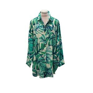 NWT BLUE ISLAND Beach Tropical Leaf Gauzy Cover Up Dress MED Resortwear Beach